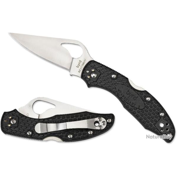 Couteau Spyderco Byrd Meadowlark2 Knife Black FRN Plain Edge Acier 8Cr13Mov BY04PBK2