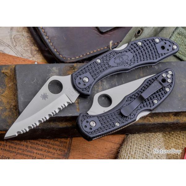 Couteau SPYDERCO DELICA 4 Lame Acier VG-10 Serrated Manche FRN Made In Japan SC11SBK