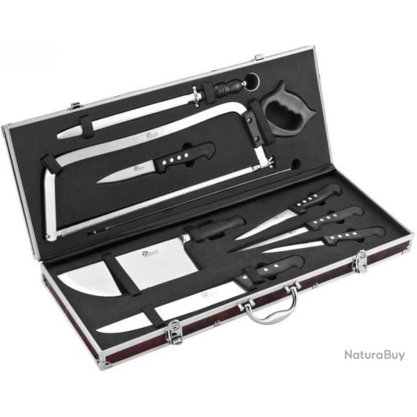 Couteau de Chasse Malette de Boucher de D�coupe Gibier Scie Sanglier Cerf 9 PIECES Professionnel