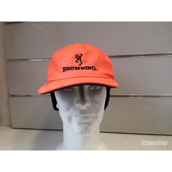 CASQUETTE ORANGE FLUO BROWNING WINTER FLEECE BLAZE CHAUDE  AJUSTABLE