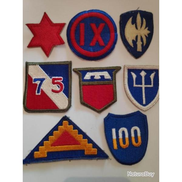 Lot de 8 Patches US 7th 9th Army 6th 65th 75th 76th 97th 100th infantry WW2 100% ORIGINAUX.