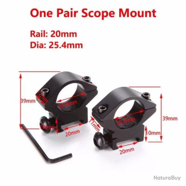 Colliers pour montage d'optique 25,4mm rail 20mm