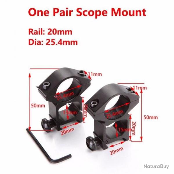 Colliers pour montage d'optique 25,4mm rail 20mm N�2