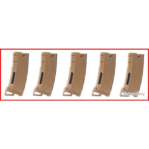 PACK DE 5 CHARGEURS MID-CAP SPEED 130 BILLES POUR M4 AEG TAN
