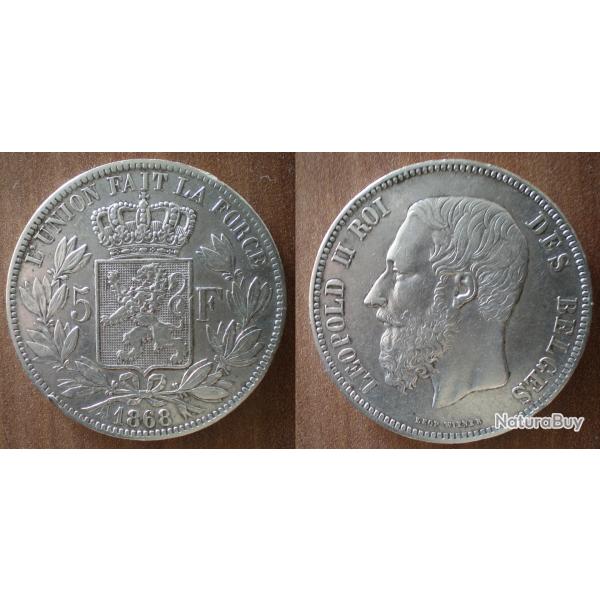 Belgique 5 Francs 1868 Argent Leopold 2 Roi Des Belges Piece Frcs Frs Frc