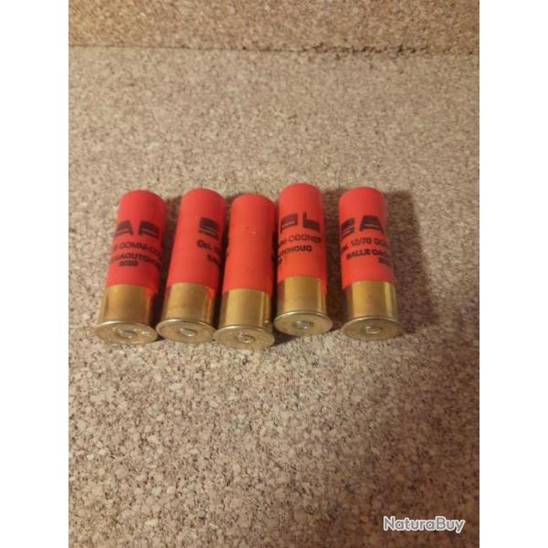 5 Cartouches Gomm-Cogne � balle caoutchouc moyenne distance cal. 12/70