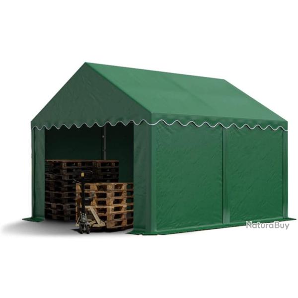 Abri de stockage 4 x 3 m vert arm�e en acier et PVC - Etanche - LIVRAISON GRATUITE ET RAPIDE