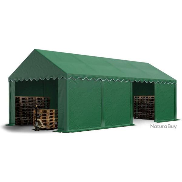 Abri de stockage 4 x 8 m vert arm�e en acier et PVC - Etanche - LIVRAISON GRATUITE ET RAPIDE
