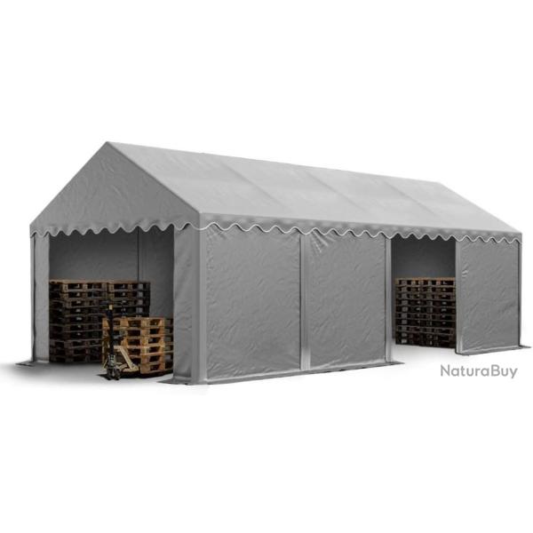 Abri de stockage 4 x 8 m gris en acier et PVC - Etanche - LIVRAISON GRATUITE ET RAPIDE
