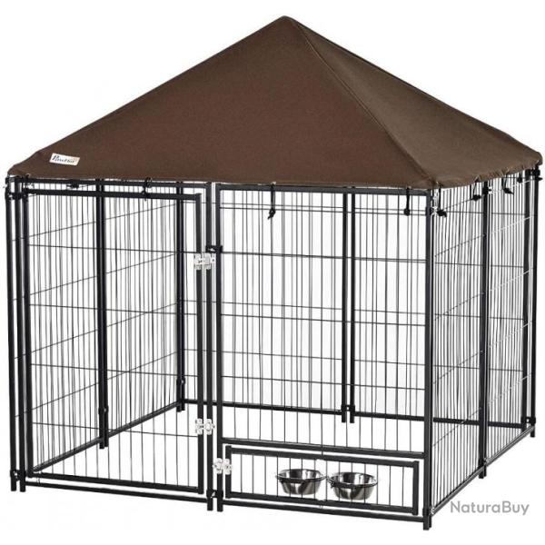 Chenil en acier 141 x 141 x 121 cm pour chiens - Support gamelles - Livraison gratuite et rapide