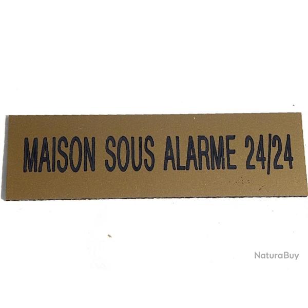 Panneau adh�sif MAISON SOUS ALARME 24/24 dor� Format 10 x 30 cm