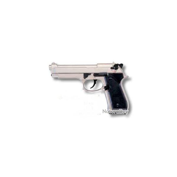opdef! Pistolet Bruni 92 auto Nickel Cal.9mm blanc ou  gaz