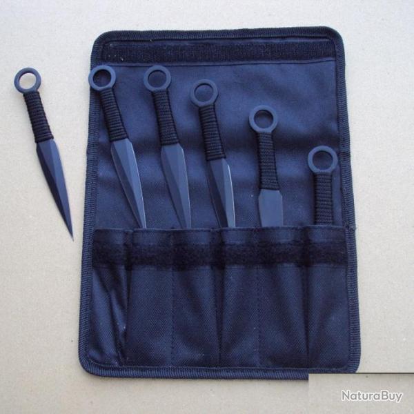 Lot de 6 Couteaux de Lancer de Ninja Acier Inox Black Etui nylon PA3334