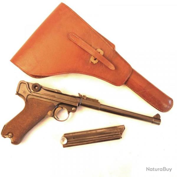 Etui cuir fauve type guerre Indochine P08 Luger artillerie rf. bab 222