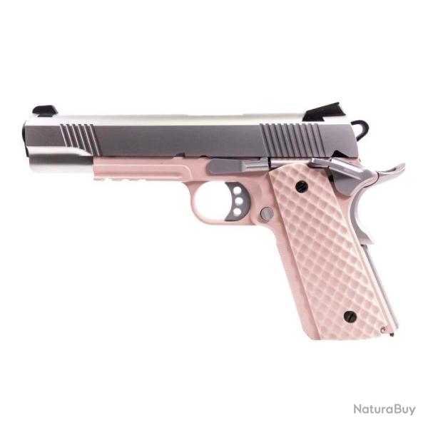 R�plique GBB 1911 MEU Railed Raven Nuprol - full m�tal gaz - Rose/Argent�