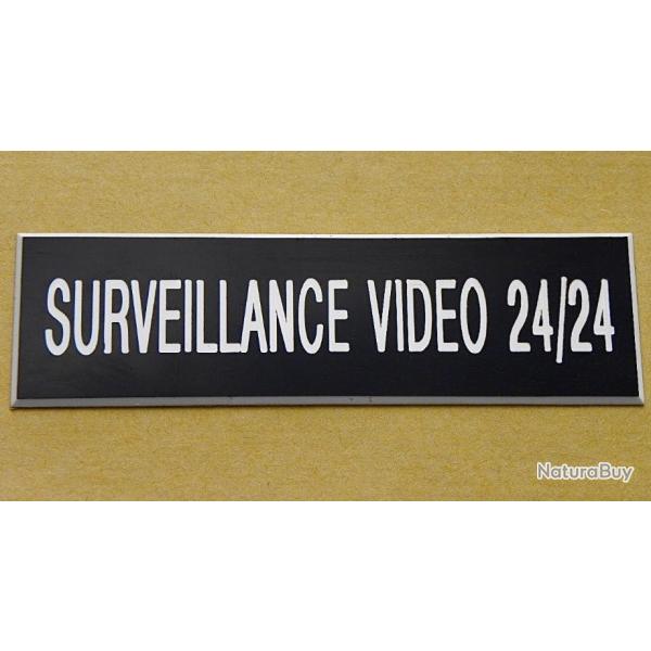 Pancarte adh�sive SURVEILLANCE VIDEO 24/24 noire Format 70x200 mm