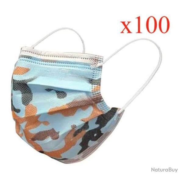 Lot de 100 masques de protection camouflage bleu - FFP2 - Masques chirurgicaux - Livraison rapide