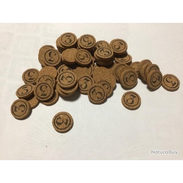 LOT DE 60 RONDELLES DE FERMETURE W EN LI�GE AGGLOM�R� NUM�ROT�S 3 DE  CALIBRE 16