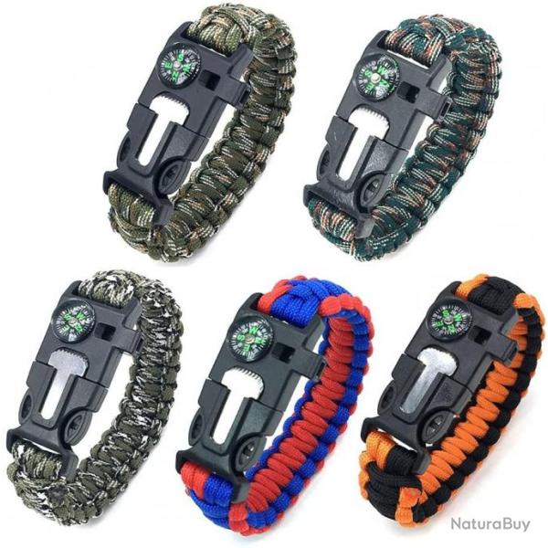 Bracelet Paracorde Survie Bracelets de Survie Paracorde de Survie Cinq Styles avec Silex 5 Pi�ces