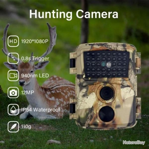 Cam�ra de Chasse 12MP 1080P Chasse IP54 Etanche Cam�ra Vision nocturne infrarouge Mini
