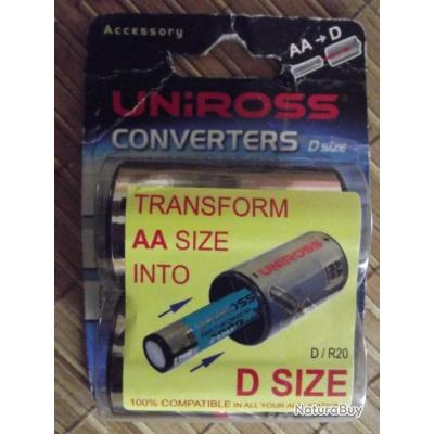 2 Convertisseurs De Piles Uniross - Transformez Vos LR6/AA En LR20/D - Neufs Sous Blister