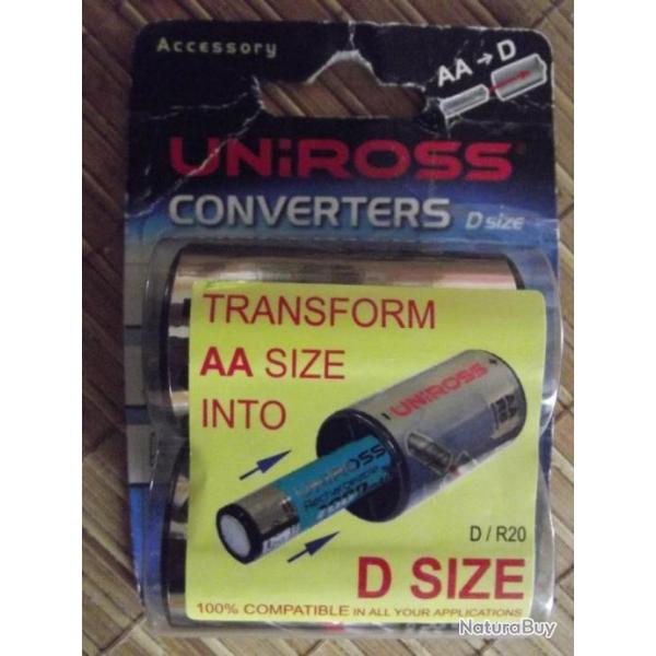 A SAISIR - 2 convertisseurs de format de piles/accus AA(LR6) vers D(R20)