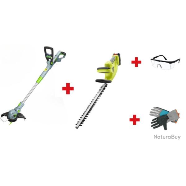 Ensemble Taille haie + Coupe bordures + Gants + Lunettes de protection - Livraison gratuite