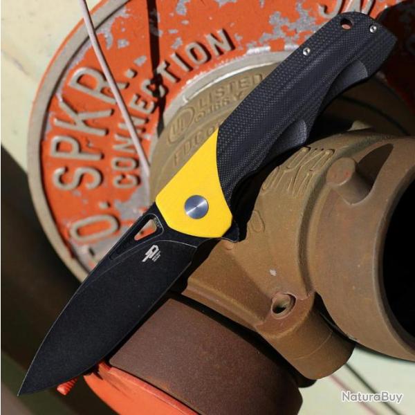 Couteau Bestech Airstream Black/Yellow Manche G10 Lame D2 Drop Point IKBS Linerlock Clip BTKG47B