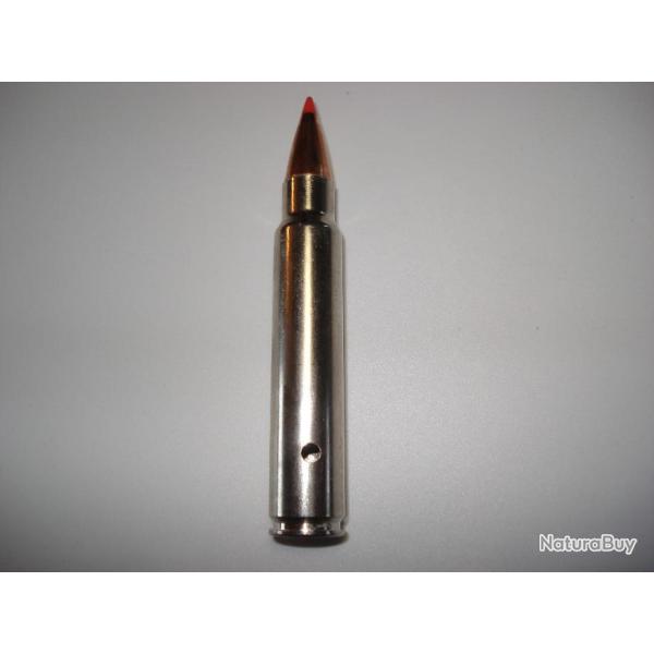 une cartouche de 375 ruger neutralis�e, amorce percut�e, �tui perc�, pour collection