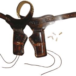 Ceinturon brun pour 2 revolvers Western