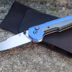 Couteau Kansept EDC Tac Button Lock Blue Lame Acier S35VN Manche G10/Titane IKBS K2009A6