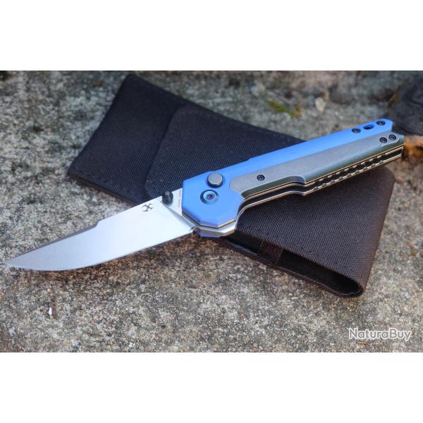Couteau Kansept EDC Tac Button Lock Blue Lame Acier S35VN Manche G10/Titane IKBS K2009A6