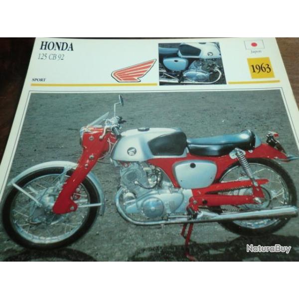 FICHE MOTO HONDA 125 CB 92    1963