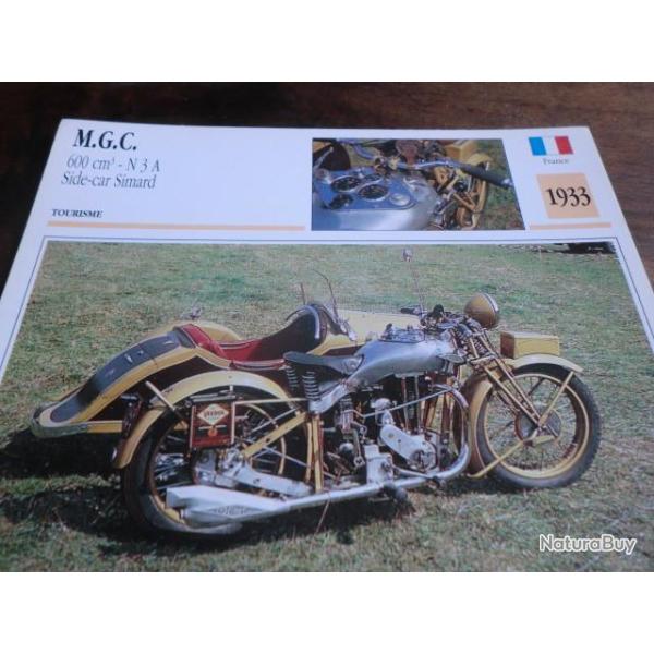 FICHE MOTO  MGC  600Cm3  N 3 A  SIDE CAR  SIMARD    1933