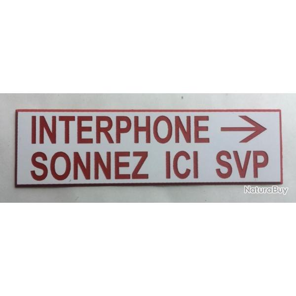Panneau adh�sif INTERPHONE SONNEZ ICI SVP (droite) fond blanc Format 10x30 cm