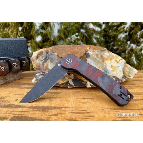 Couteau QSP Osprey CarboneFiber/Red G10 Lame Acier 14C28N IKBS Linerlock Clip QS139F2