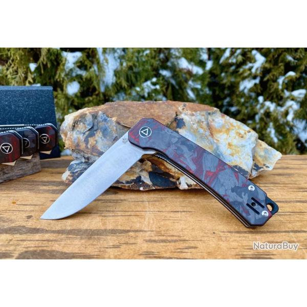 Couteau QSP Osprey CarboneFiber/Red G10 Lame Acier 14C28N Satin IKBS Linerlock Clip QS139F1