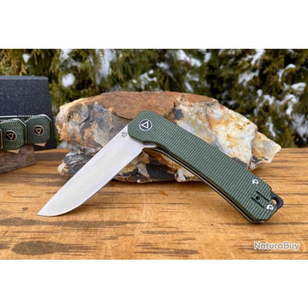 Couteau QSP Osprey Green Lame Acier 14C28N Manche Micarta IKBS Linerlock Clip QS139C