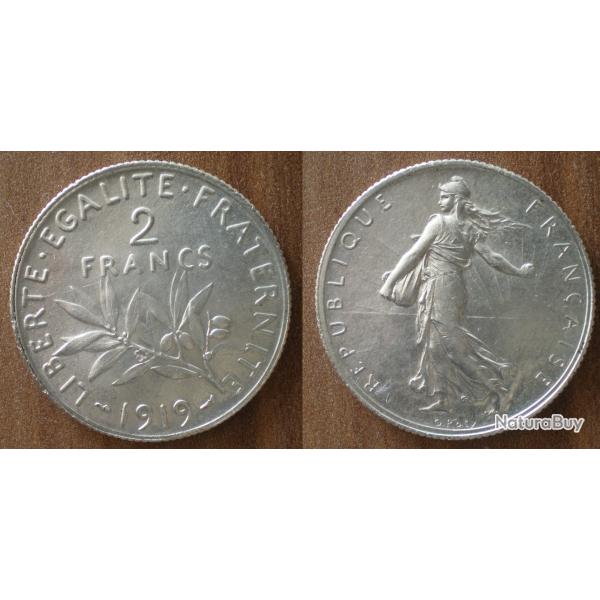 France 2 Francs 1919 Semeuse Piece Argent Franc