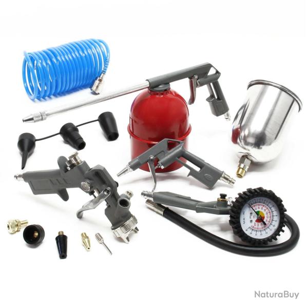 Kit 13 pieces outils � air comprim� pneumatique buses tuyau spiral� 16_0002789