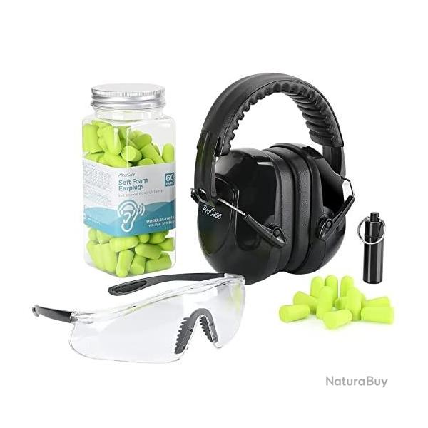 Casque Antibruit et Lunettes pour Tir Sportif Chasse Casque SNR 34 DB 60 Paire de Bouchons d'oreille