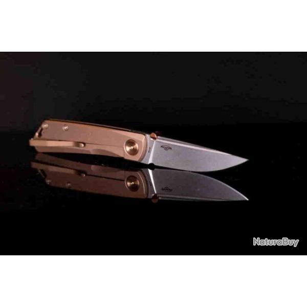 Couteau Real Steel Luna ECO Bronze Lame Acier K110 Manche Acier Framelock Clip RS7084