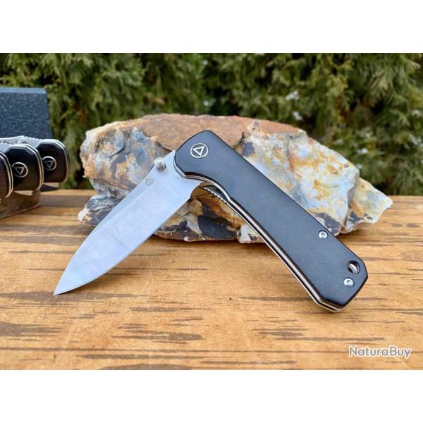Couteau QSP Hawk Ebony Lame Acier 14C28N Manche Eb�ne IKBS Linerlock Clip QS131P1