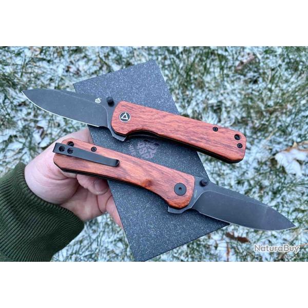 Couteau QSP Hawk Mkuruti Lame Acier 14C28N Black Manche Mkuruti IKBS Linerlock Clip QS131O2