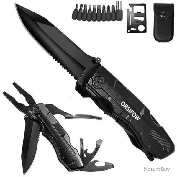 Couteau Suisse de Chasse Suisse Outil Multifonctions de Poche avec Pince 13 en 1 Inoxydable