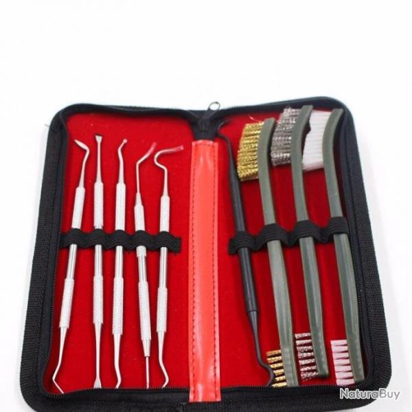 Kit de nettoyage 9 pi�ces pics et brosses avec sa pochette de rangement
