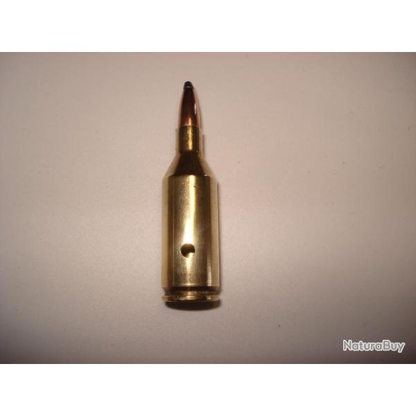 une cartouche de 223 wssm neutralis�e, amorce percut�e, �tui perc�, ogive demi blind�e