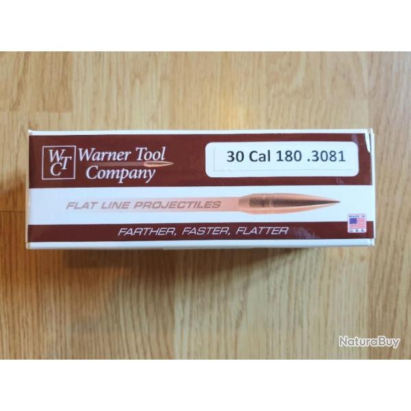 .30 flat line ogives FTR 180 gr - WTC - Warner Tool Co - boite 50 pcs