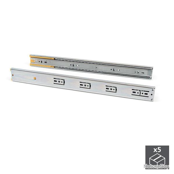 Kit de 5 Paires de coulisses pour tiroirs, � billes, 45 x 350 mm, sortie totale, fermeture amortie, 