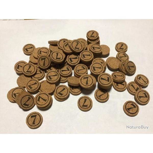 LOTS DE 100 RONDELLES DE FERMETURE W EN LI�GE AGGLOM�R� NUM�ROT�S 7 DE  CALIBRE 16